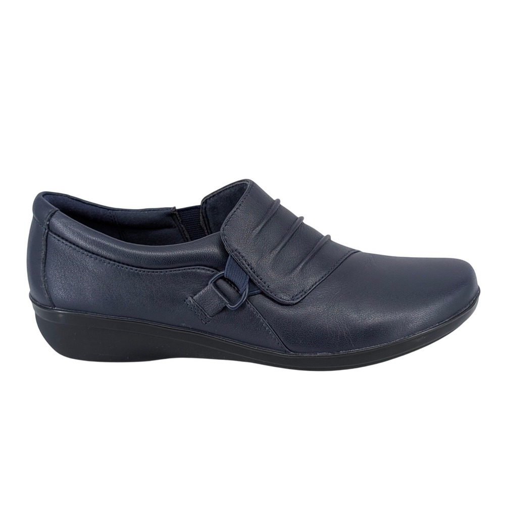 Clarks Collection Womens Navy Blue Leather Slip On‎ Loafers 7.5 M
